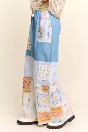 wholesale clothing patchwork wide leg drawstring pants davi & dani