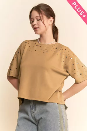 wholesale clothing plus hotfix studded short sleeve loose fit top davi & dani