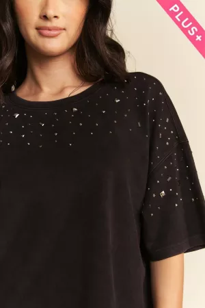 wholesale clothing plus hotfix studded short sleeve loose fit top davi & dani