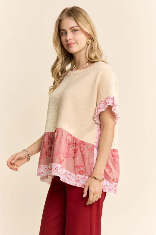 wholesale clothing plus floral ruffle knit top davi & dani