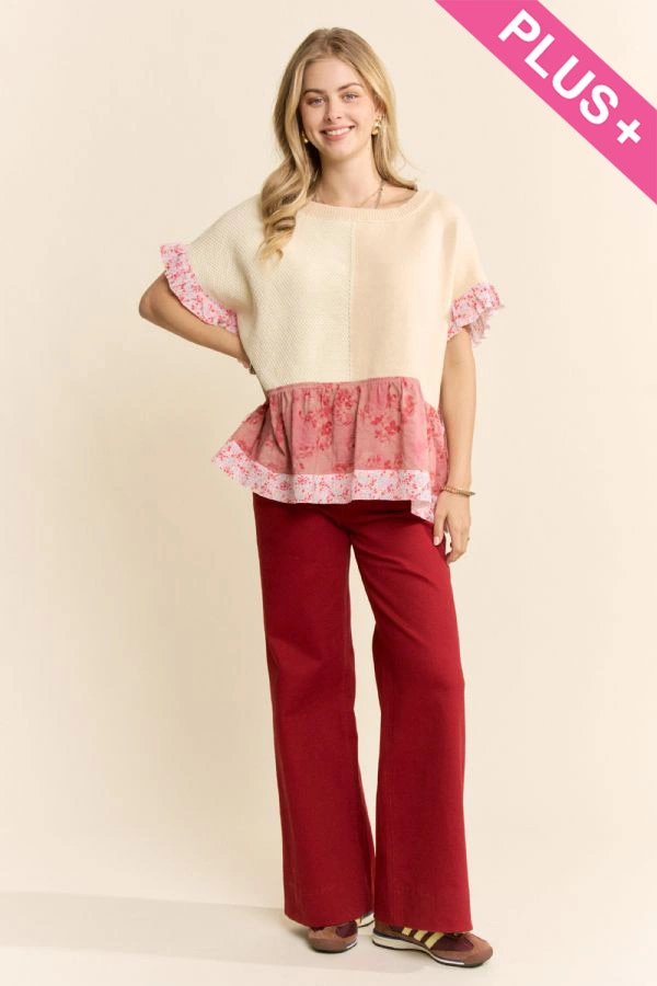 wholesale clothing plus floral ruffle knit top davi & dani