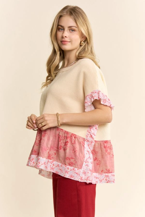 wholesale clothing floral ruffle knit top davi & dani