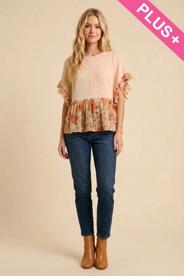 wholesale clothing plus floral ruffle knit top davi & dani