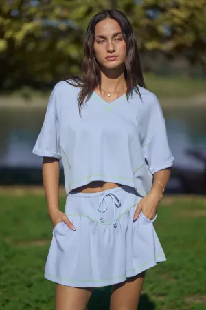 wholesale clothing soft knit v-neck crop top  shorts skort set davi & dani