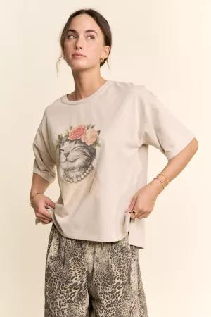 wholesale clothing blossom-crowned kitty printed top davi & dani