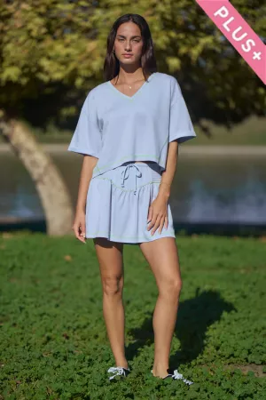 wholesale clothing plus soft knit v-neck crop top  shorts skort set davi & dani