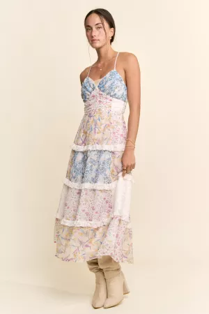 wholesale clothing printed chiffon and lace mixed maxi dress davi & dani